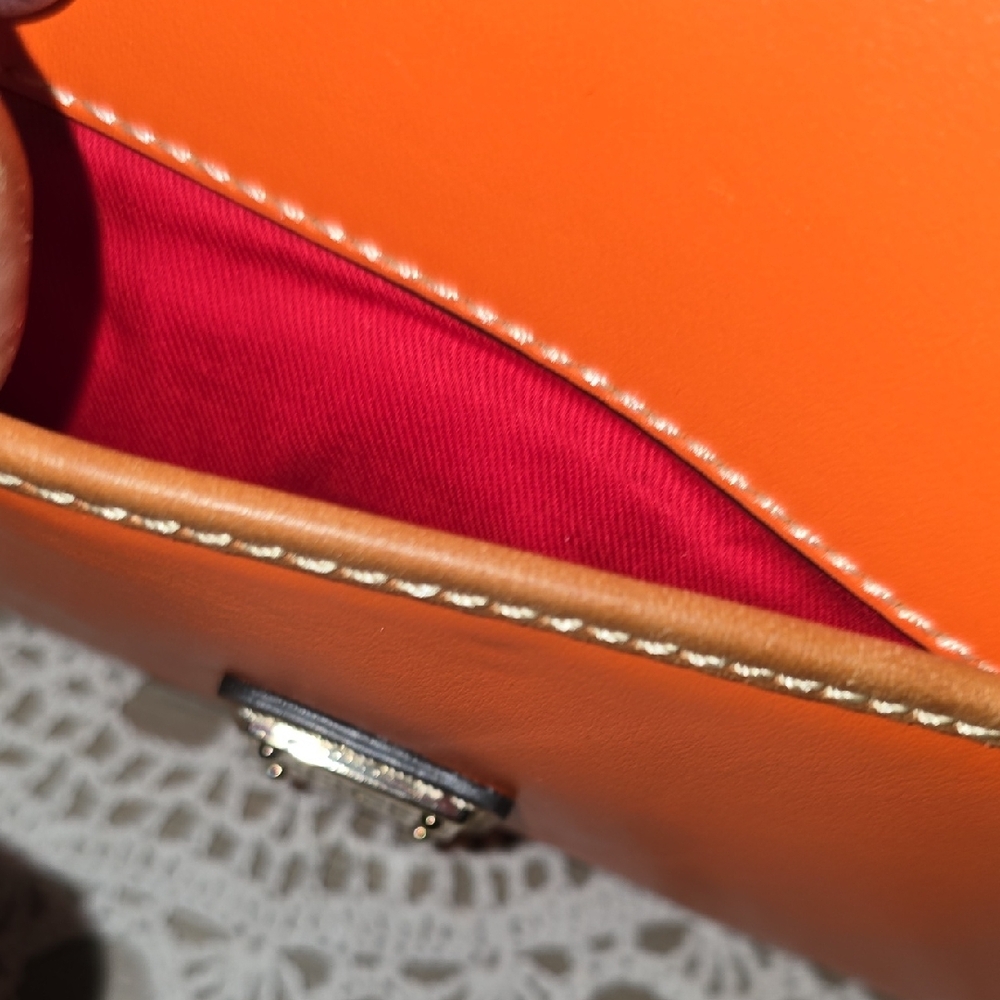 Dooney & Bourke Orange Leather Small Crossbody with Contrast Trim - Picture 3 of 11